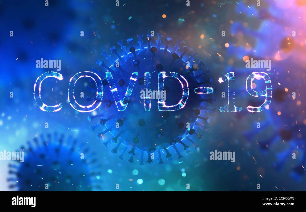 Inscription coronavirus COVID-19 on viruses background. 3d illustration Stock Photo