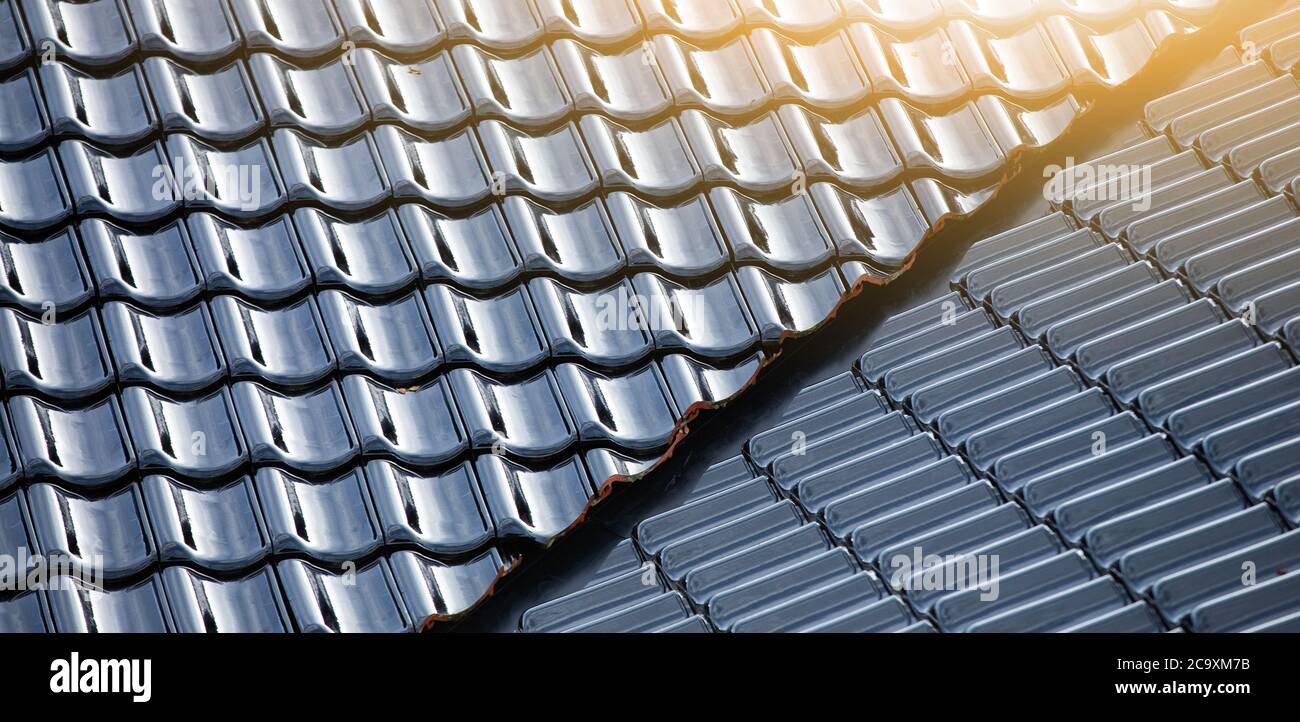 Modern black ceramic roof tiles Stock Photo