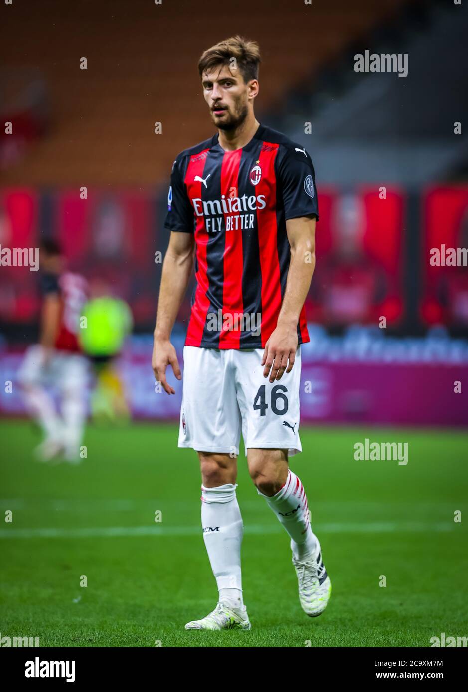 Milan, Italy. 1st Aug, 2020. Matteo Gabbia of AC Milan during the Serie A 2019/20 match between AC Milan vs Cagliari Calcio at the San Siro Stadium, Milan, Italy on August 01, 2020 - Photo Fabrizio Carabelli/LM Credit: Fabrizio Carabelli/LPS/ZUMA Wire/Alamy Live News Stock Photo