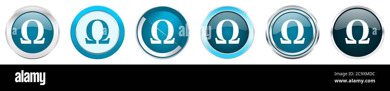 Omega silver metallic chrome border icons in 6 options, set of web blue ...