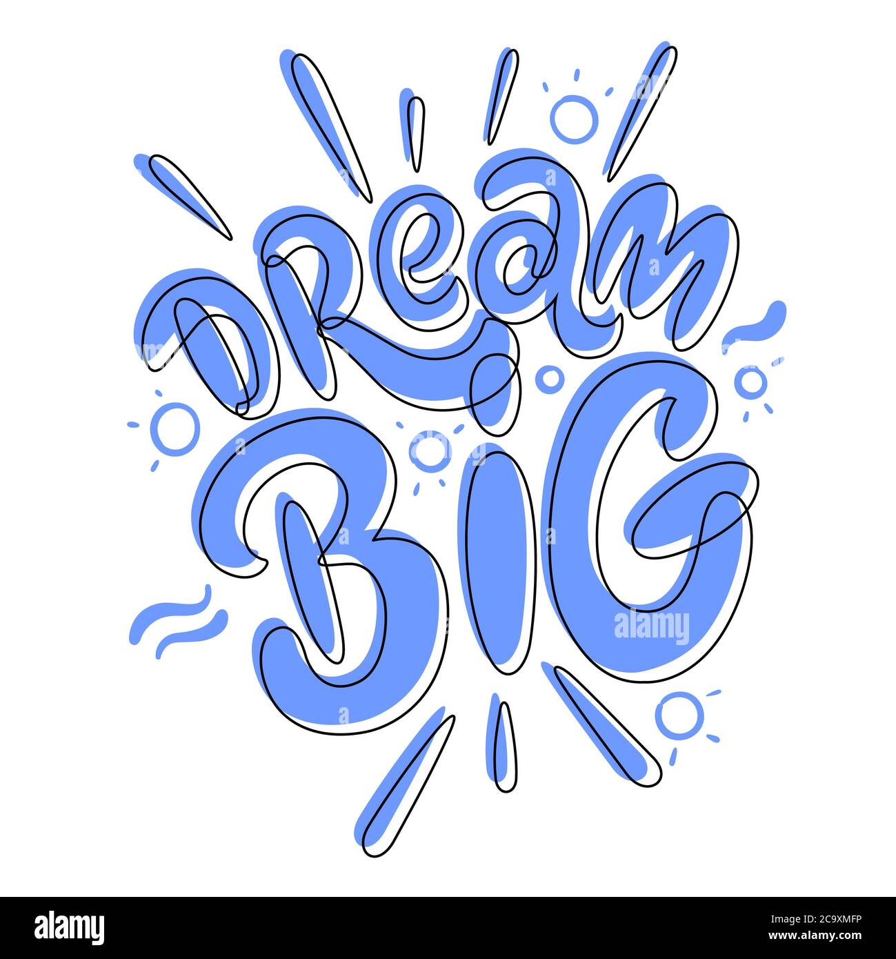 Dream Big. Hand lettering logo. Design for prints, posters, shirts, postcards, etc. Custom writing letters isolated on white background. Vector Stock Photo
