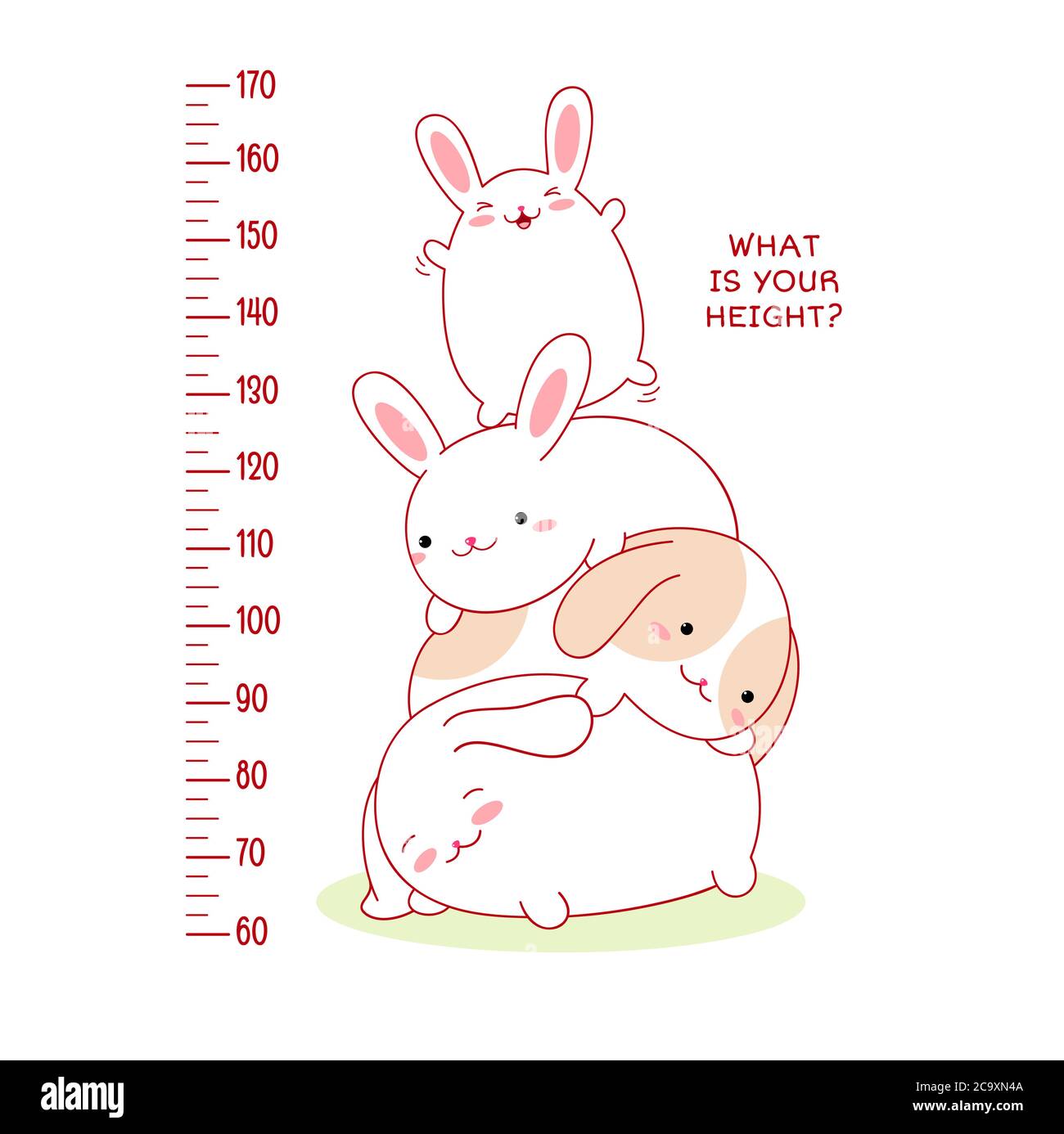 Height chart with cute baby rabbit. Kids meter with cartoon