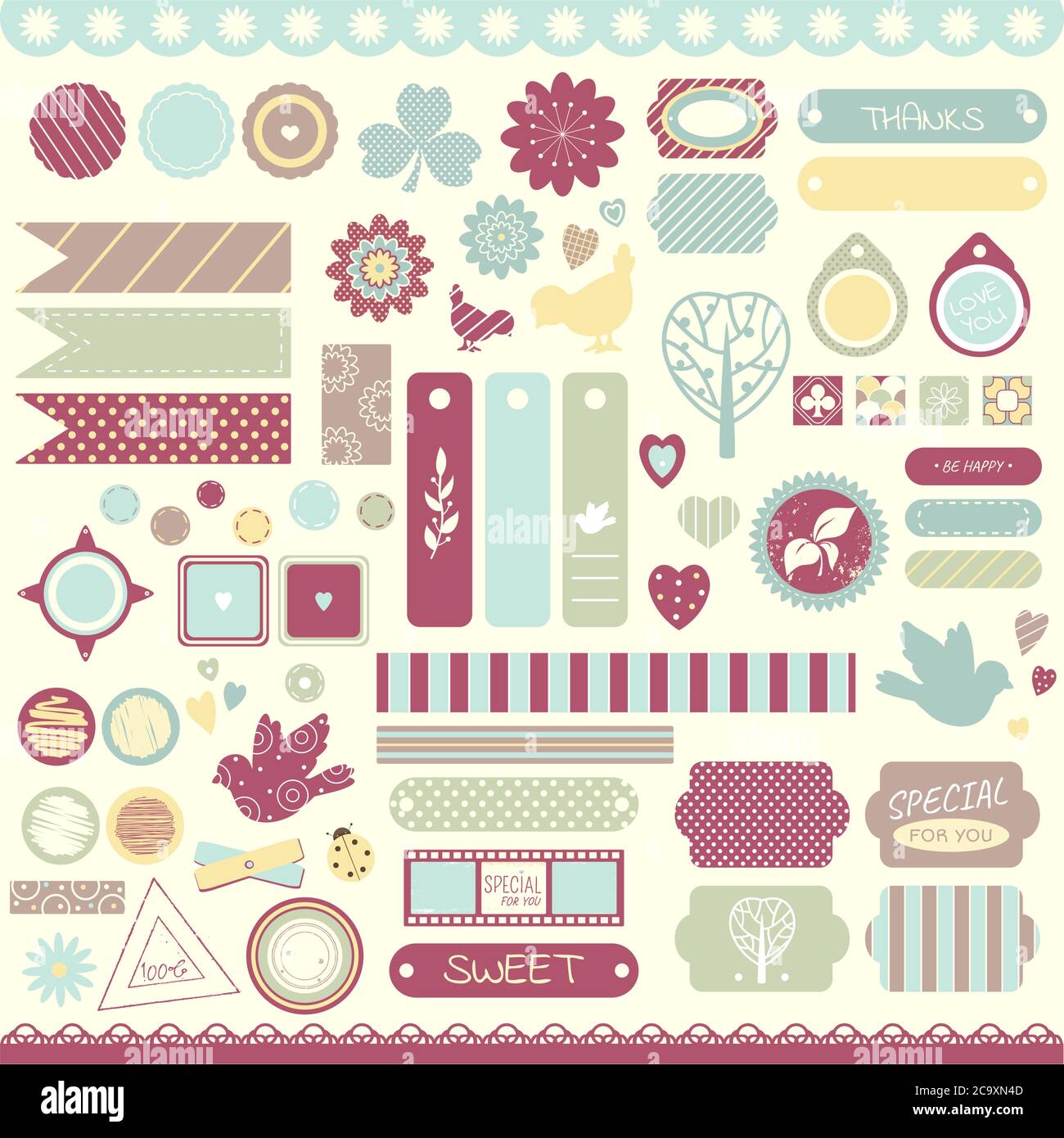 Scrapbook Design Element. Set of vintage scrapbooking vector elements