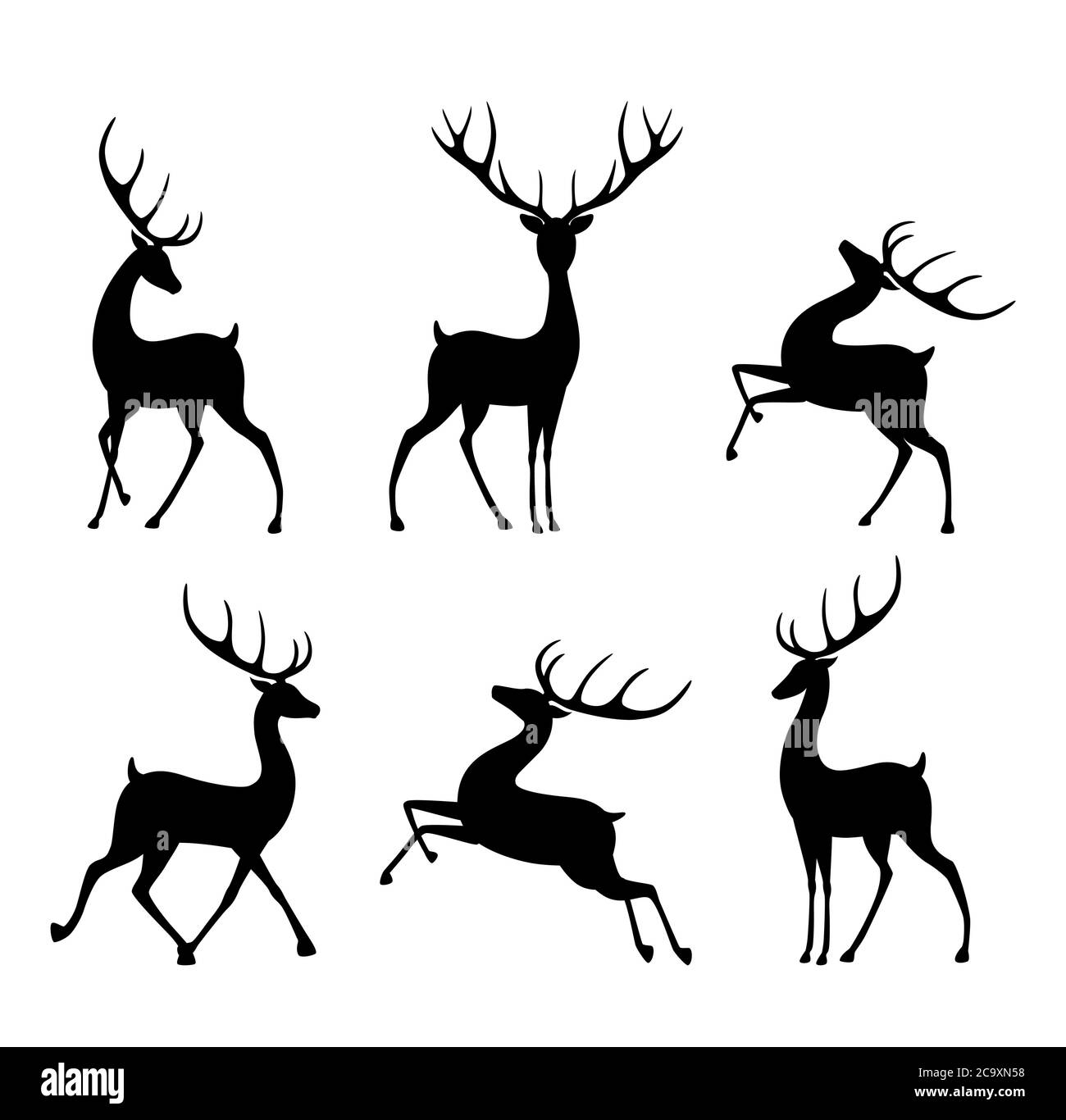 Collection of silhouettes of wild deers. Set of black silhouette of cartoon  deer in different poses. Isolated on white background. EPS8 Stock Vector  Image & Art - Alamy