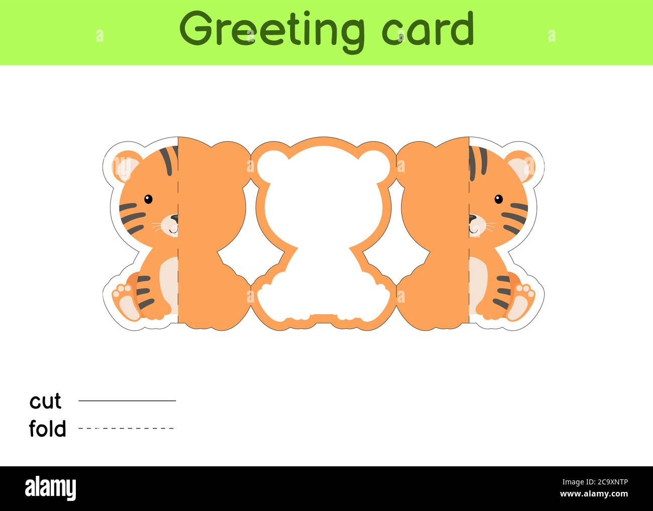Cute tiger fold-a-long greeting card template. Great for birthdays Pertaining To Fold Out Card Template
