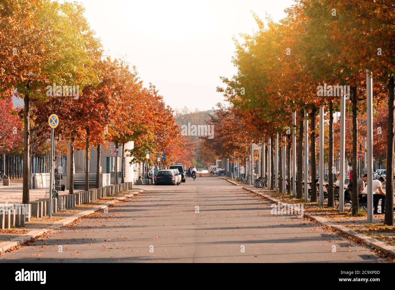 Autumn city street in Europe Stock Photo