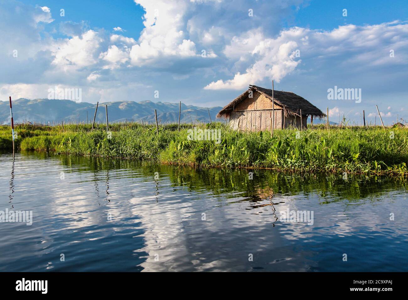 Wooden floating houses on Inle Lake in Shan, Myanmar, former Burma in Asia Stock Photo