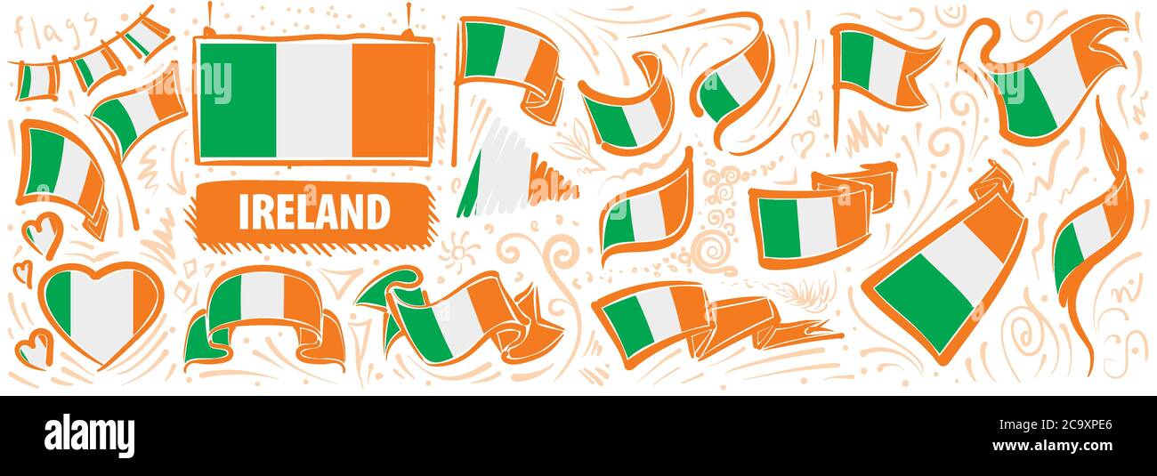 Vector set of the national flag of Ireland in various creative designs ...