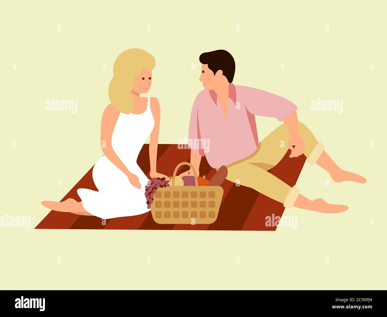 Couple on picnic cartoon flat vector illustration Stock Vector