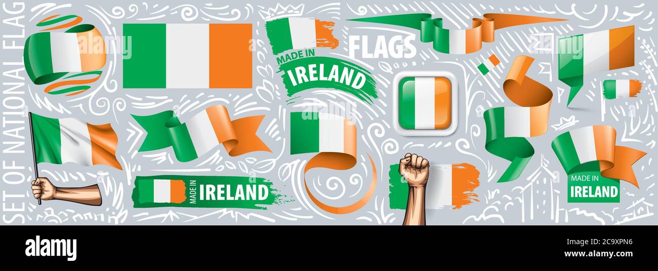Vector set of the national flag of Ireland in various creative designs ...