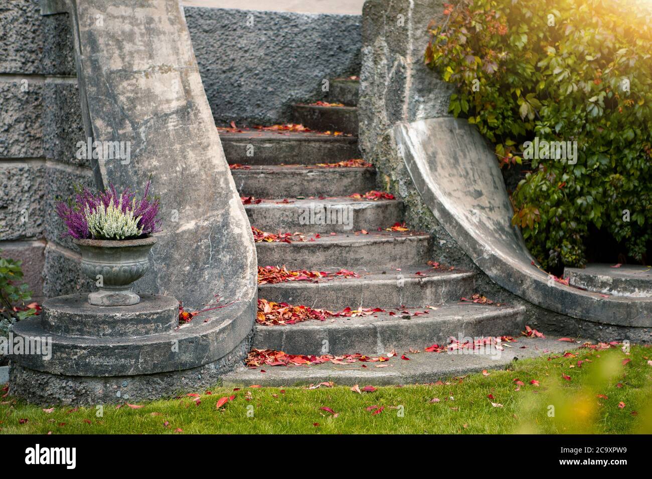 Old stone staircase. Autumn city Stock Photo