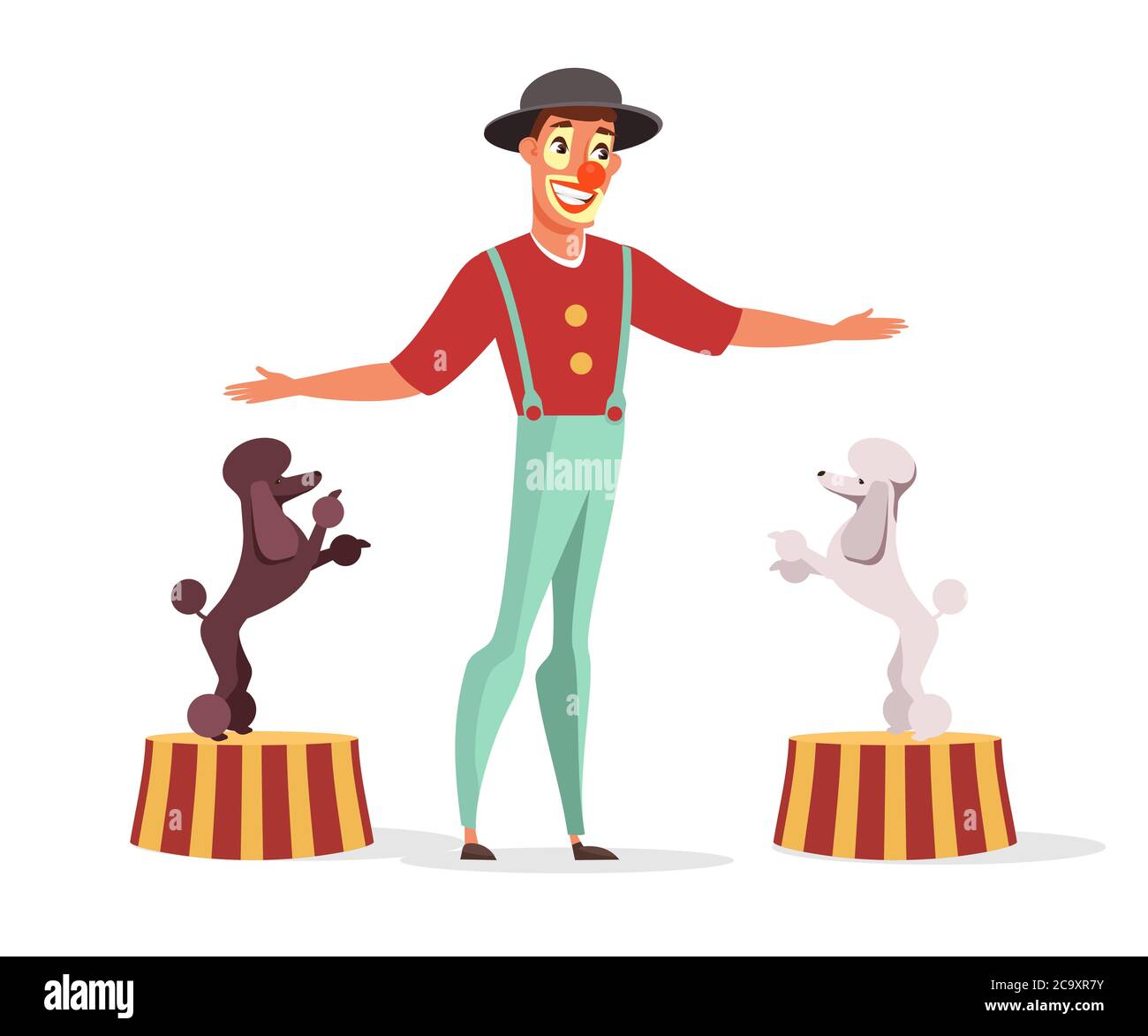 Circus clown performance flat illustration isolated on white background Stock Vector