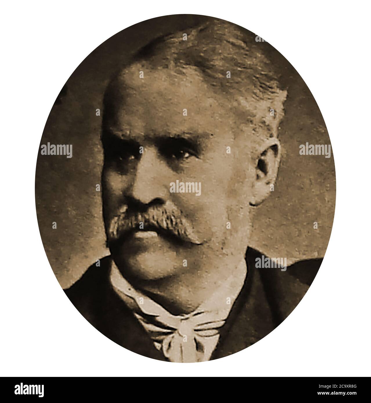Portrait of Sir William Schwenk Gilbert - One of the cooperative partnership Gilbert and Sullivan between dramatist William Schwenk Gilbert (1836–1911) and the composer Arthur Sullivan (1842–1900) . The two men collaborated on fourteen comic operas between 1871 and 1896, including The Pirates of Penzance, H.M.S. Pinafore and The Mikado  . Stock Photo
