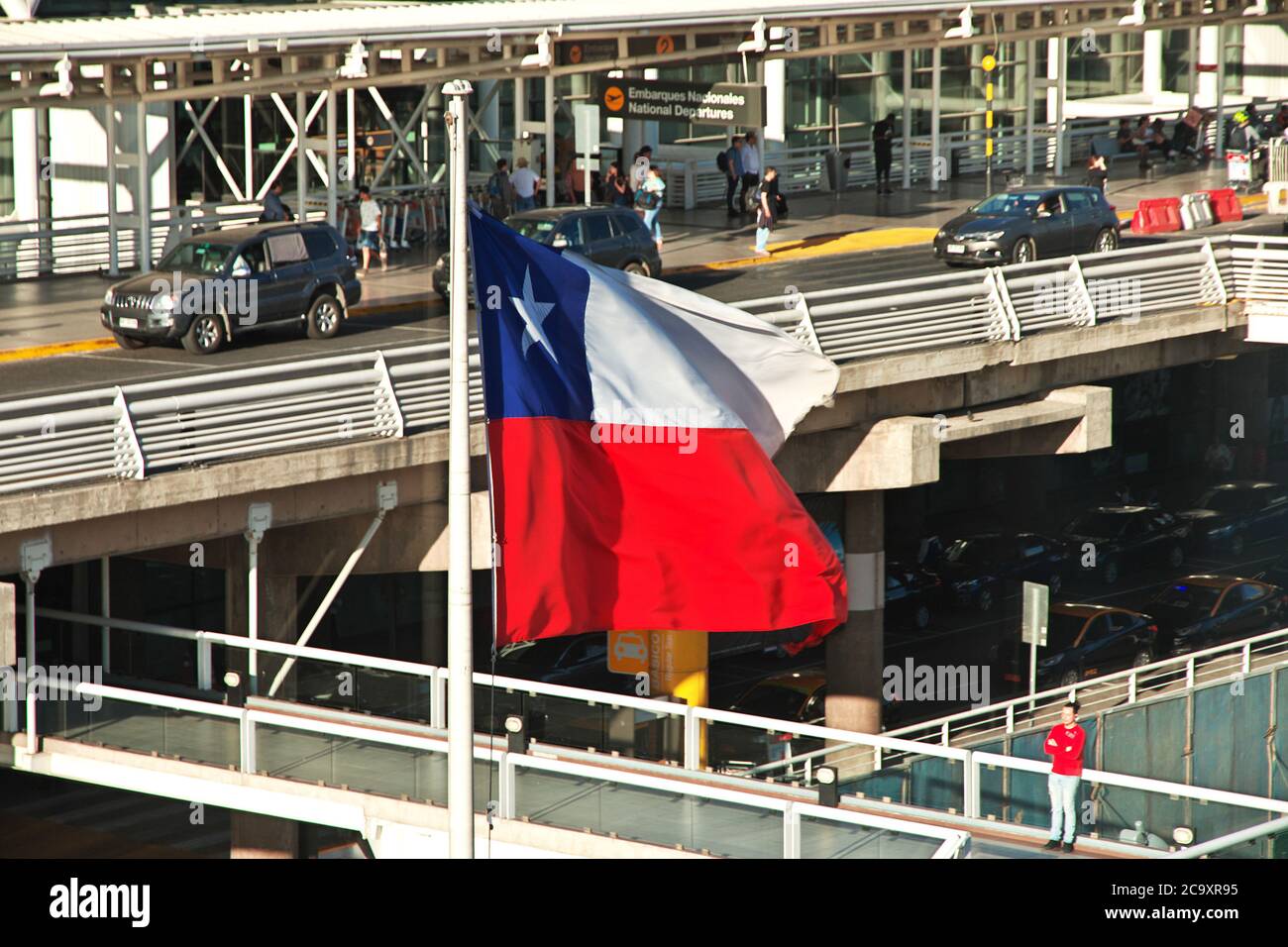 Flag of Chile in the airport in Santiago, Chile Stock Photo