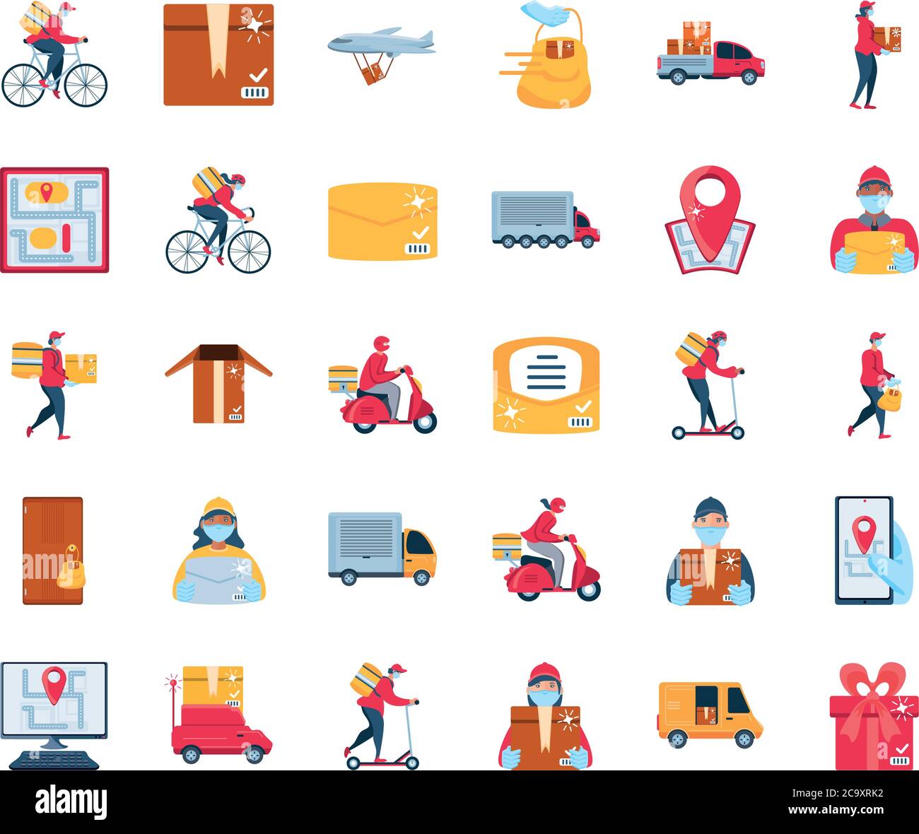 set of icons delivery and transportation goods vector illustration ...