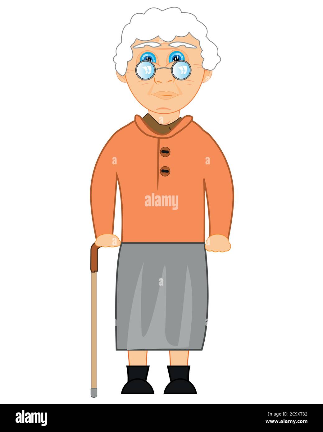 Grandmother bespectacled and with walking stick in hand Stock Vector