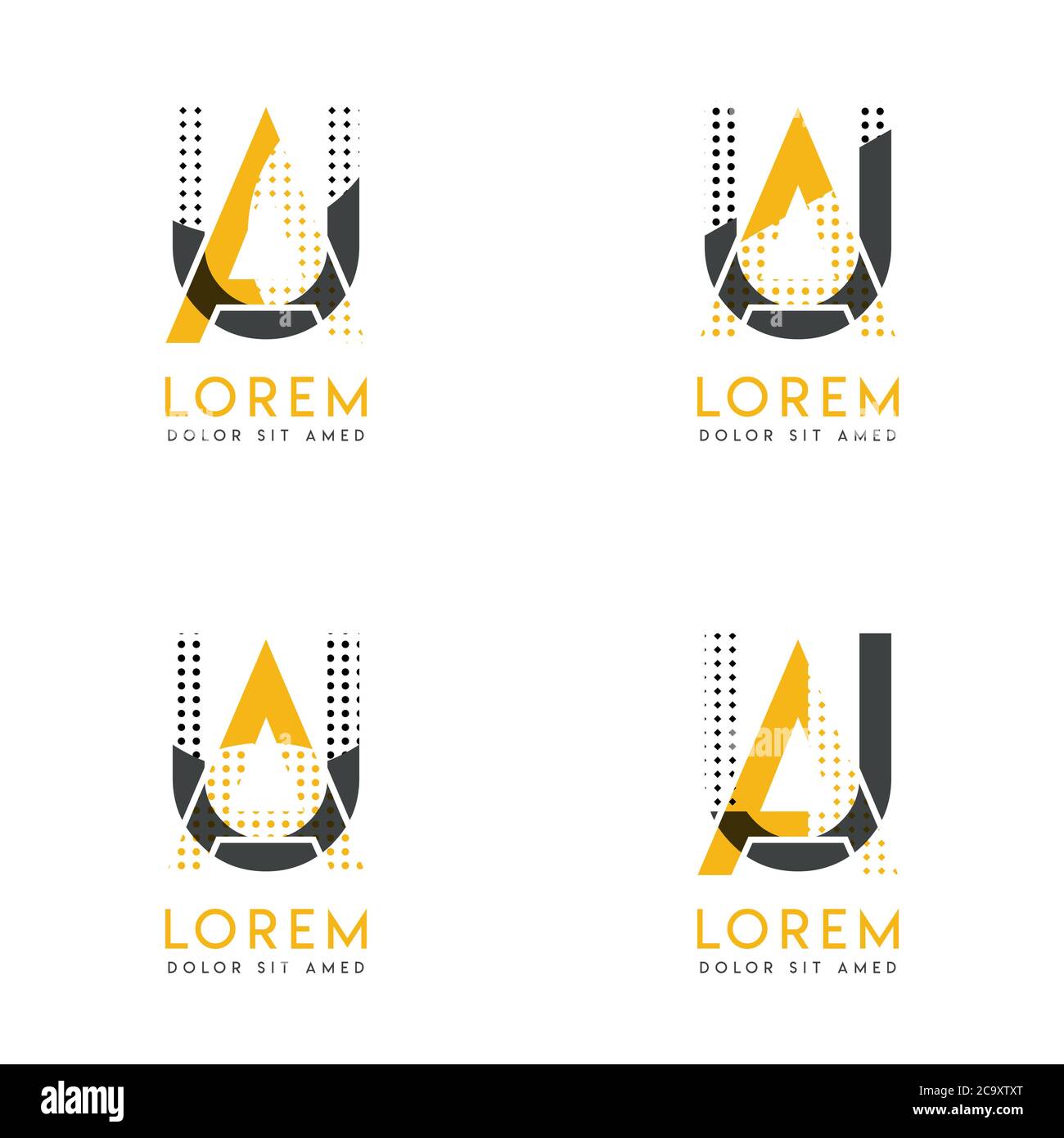 a set with four abstract AU logo. Suitable for websites and corporate identity, and can be used for banner, card and business. this logo is yellow and Stock Vector