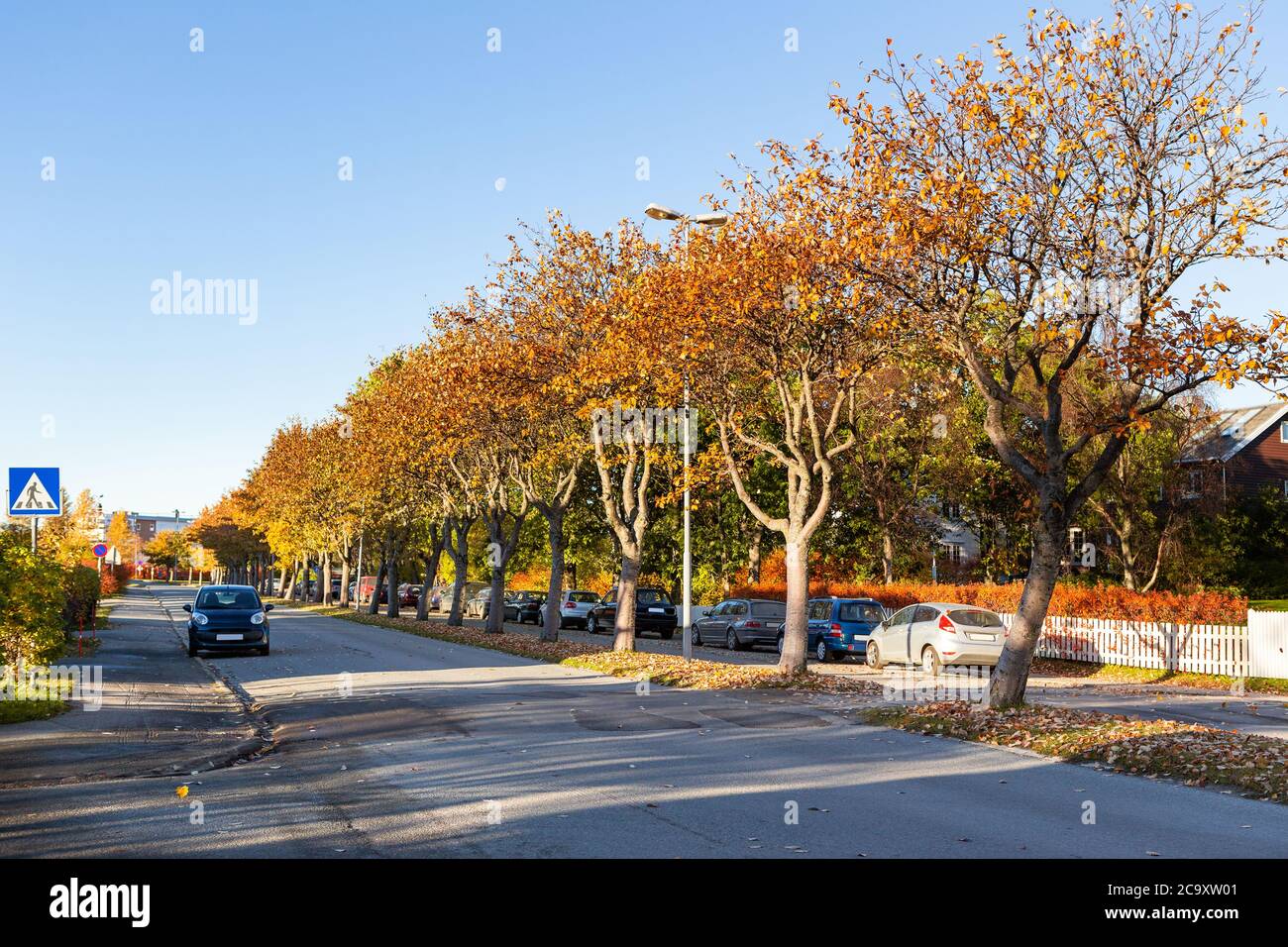 Autumn city street in Europe Stock Photo