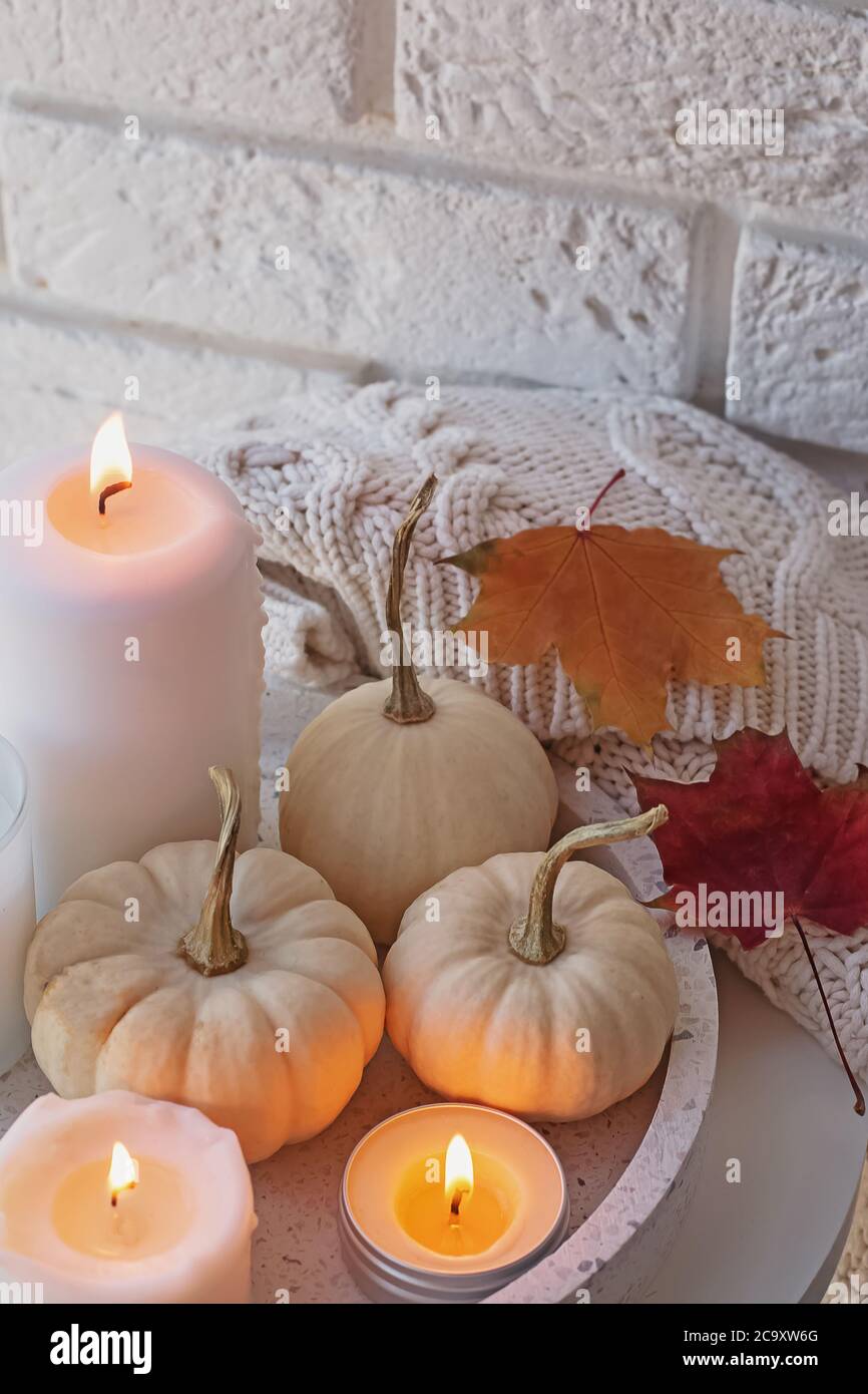 Autumn candles table hi-res stock photography and images - Alamy