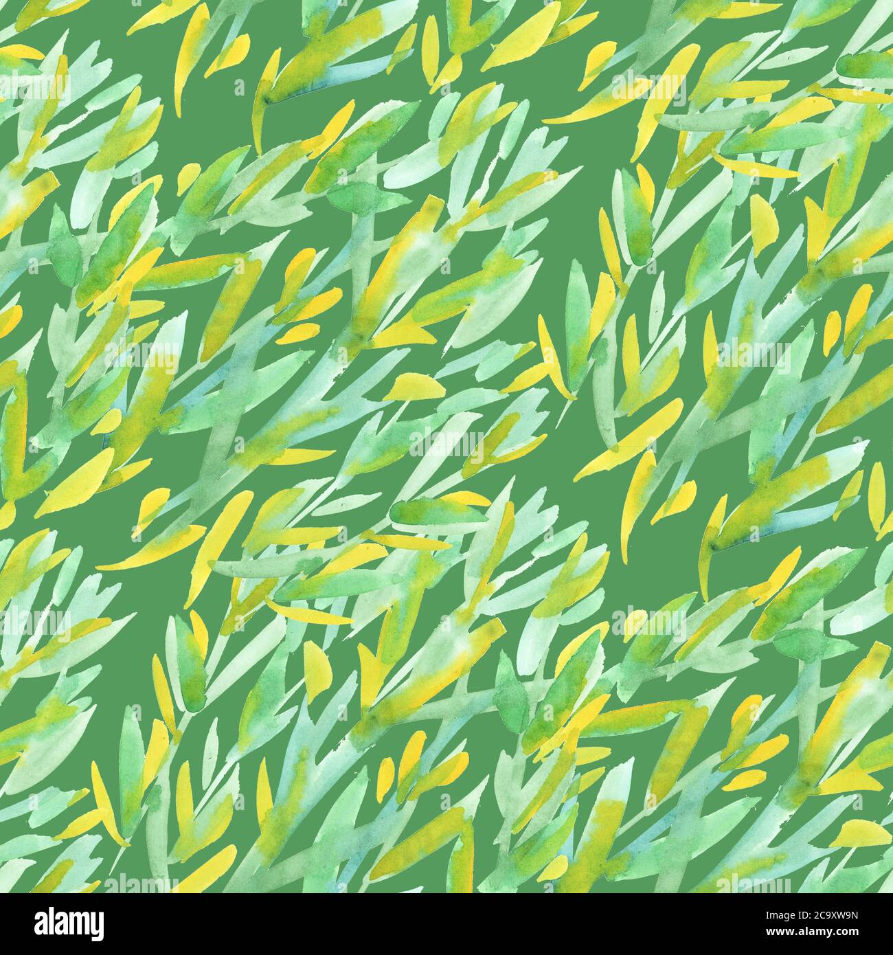 Spring meadow foliage watercolor seamless pattern for background, wrap, fabric, textile, wrap, surface, web and print design. Hand drawn shabby green Stock Photo