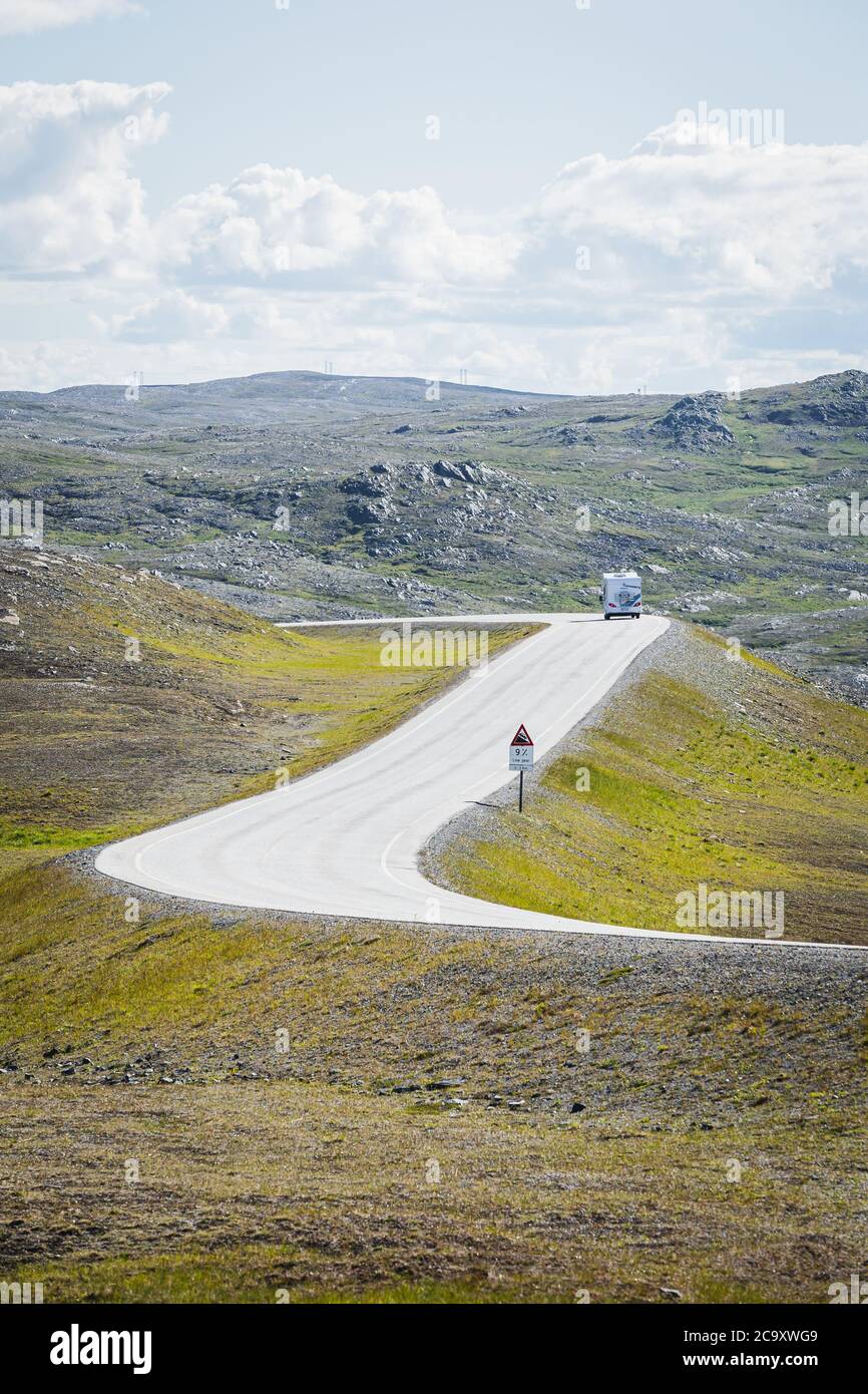 A travel caravan aka camper van vehicle on the scenic road to North ...