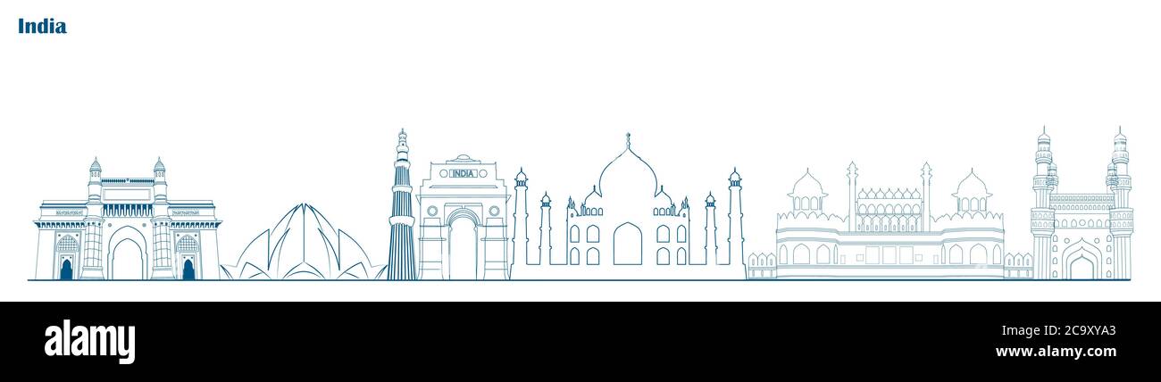 Illustration of famous Indian monument cityscape for Independence Republic Tourism or Marketing purpose Stock Vector