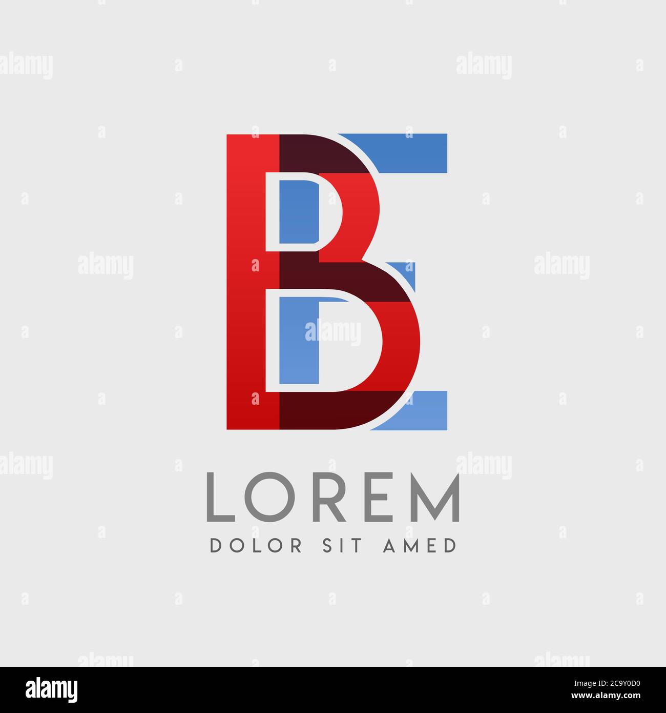BE logo letters with blue and red gradation Stock Vector