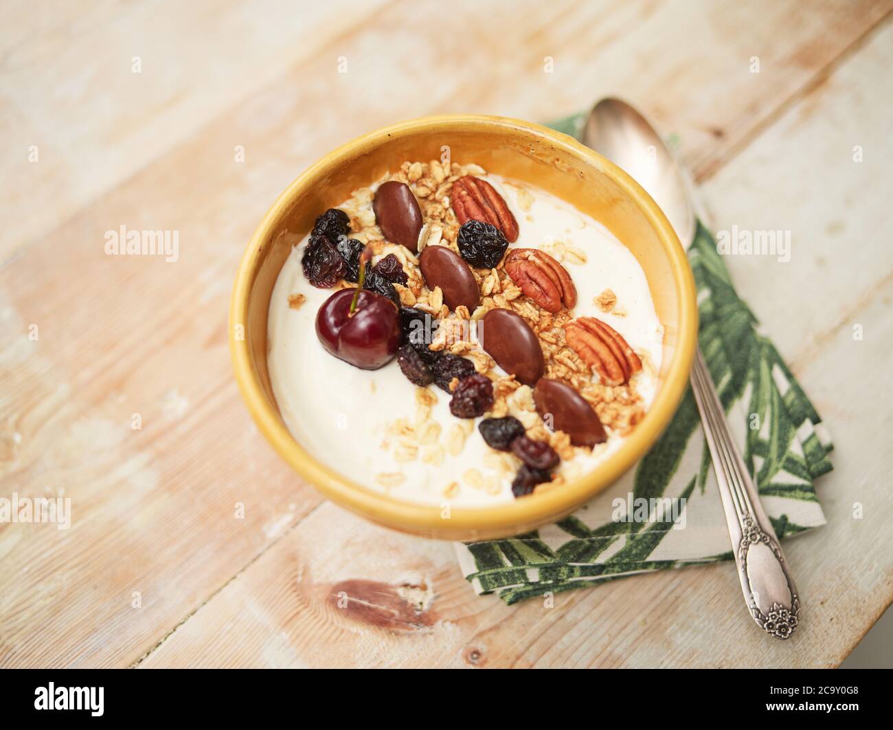 Bowls of yoghurt with various fruits and nuts Stock Photo Alamy