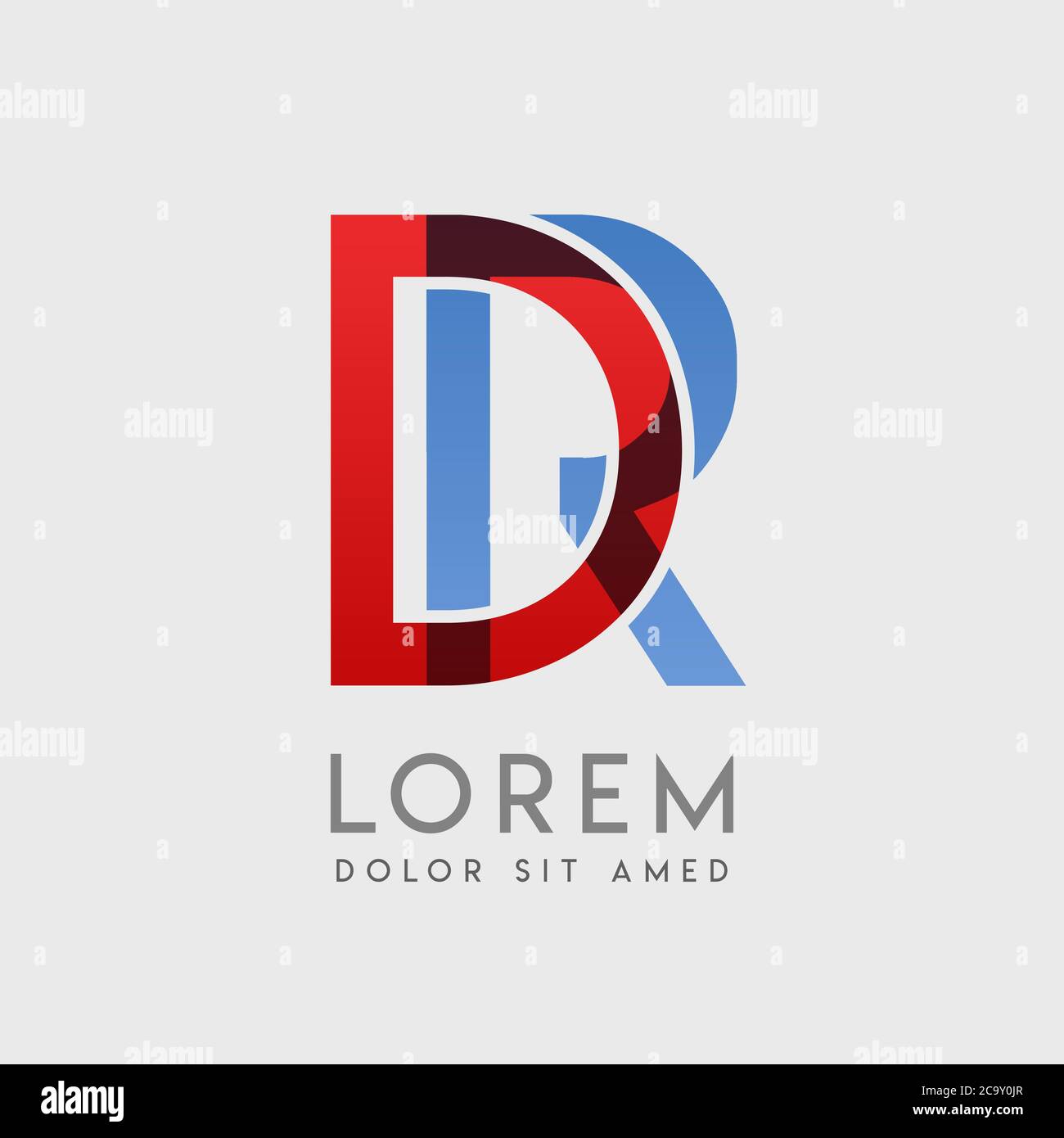 DR logo letters with blue and red gradation Stock Vector