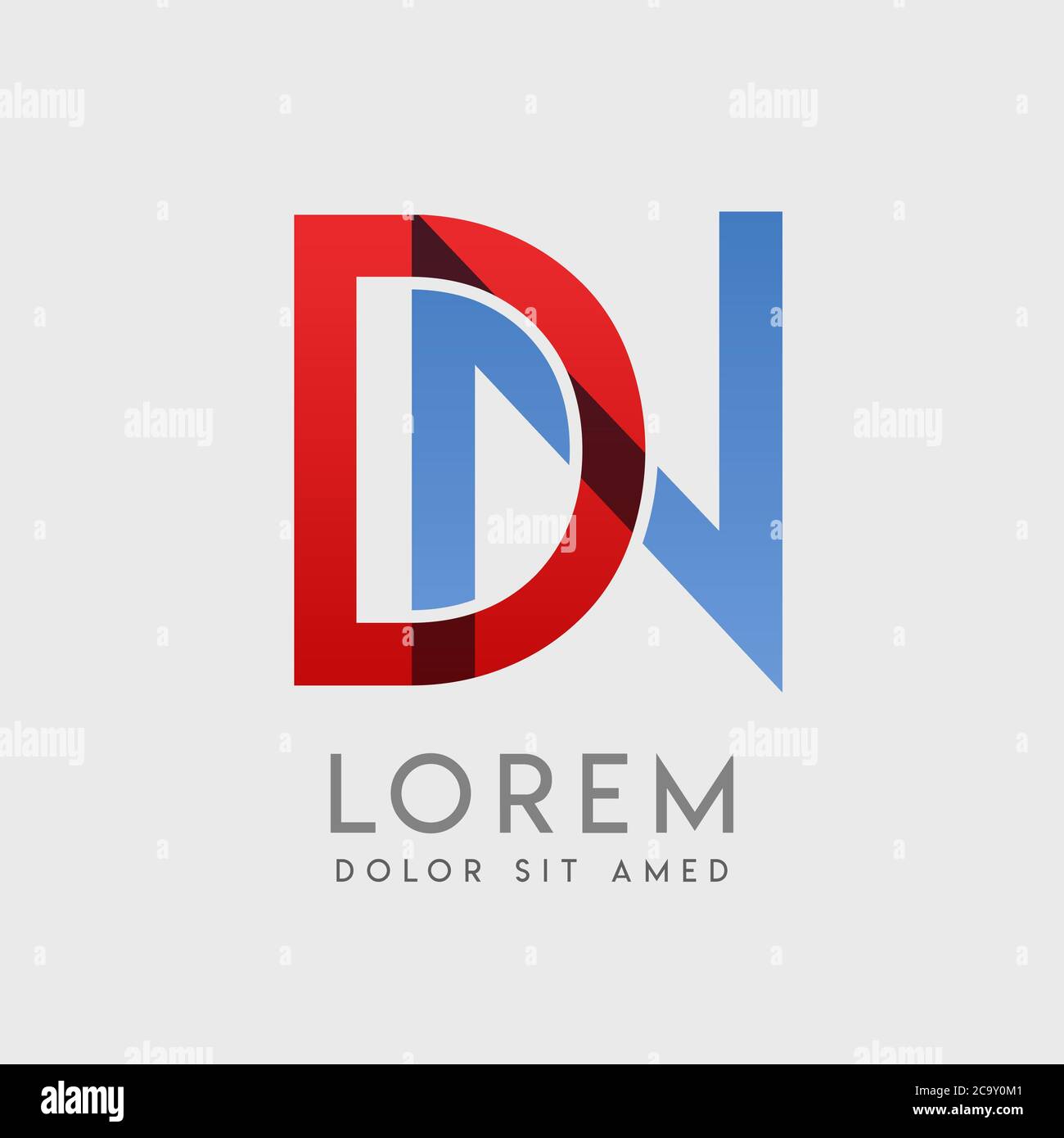 DN logo letters with blue and red gradation Stock Vector
