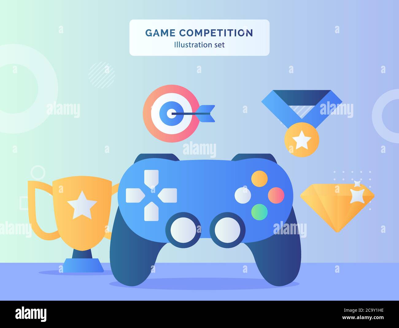 Game competition illustration set joystick gaming nearby trophy diamond