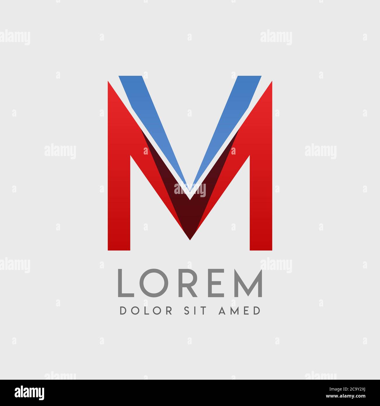 MV logo letters with blue and red gradation Stock Vector