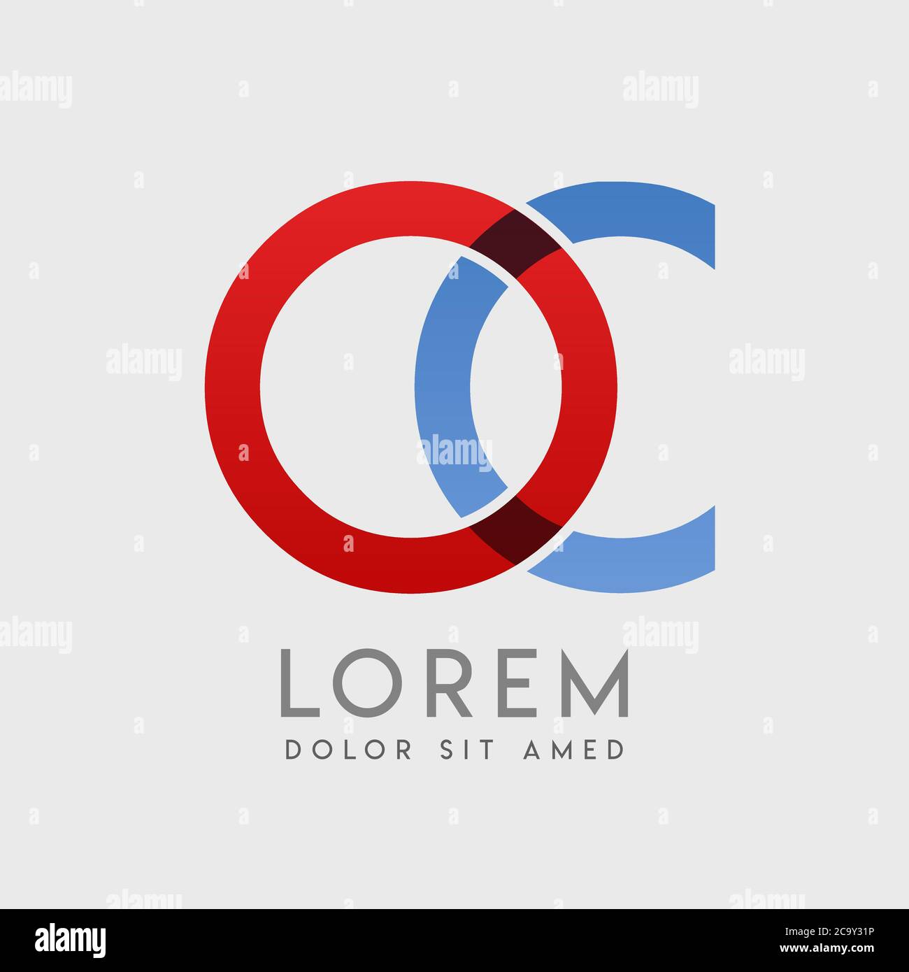 OC logo letters with blue and red gradation Stock Vector
