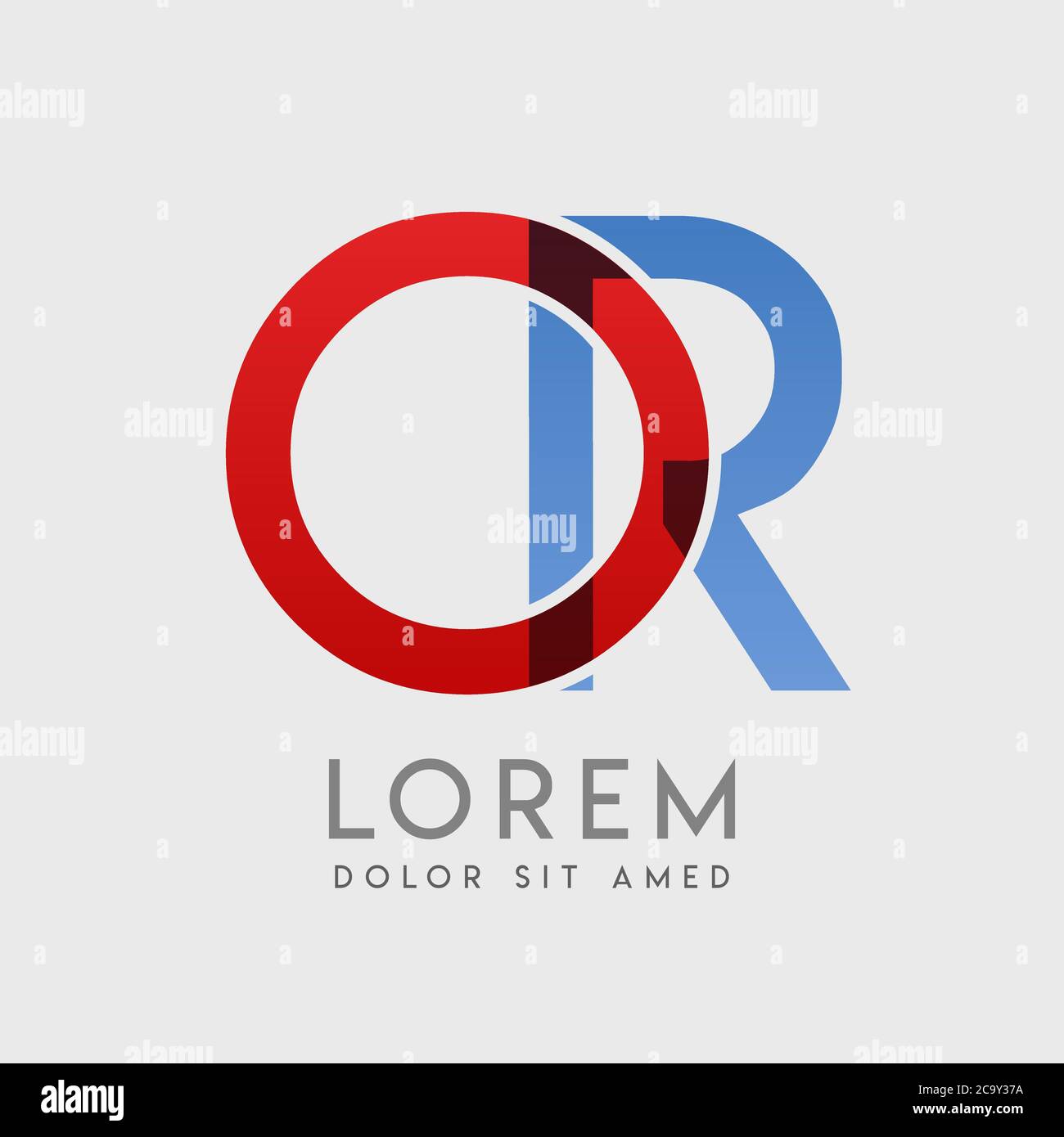 OR logo letters with blue and red gradation Stock Vector