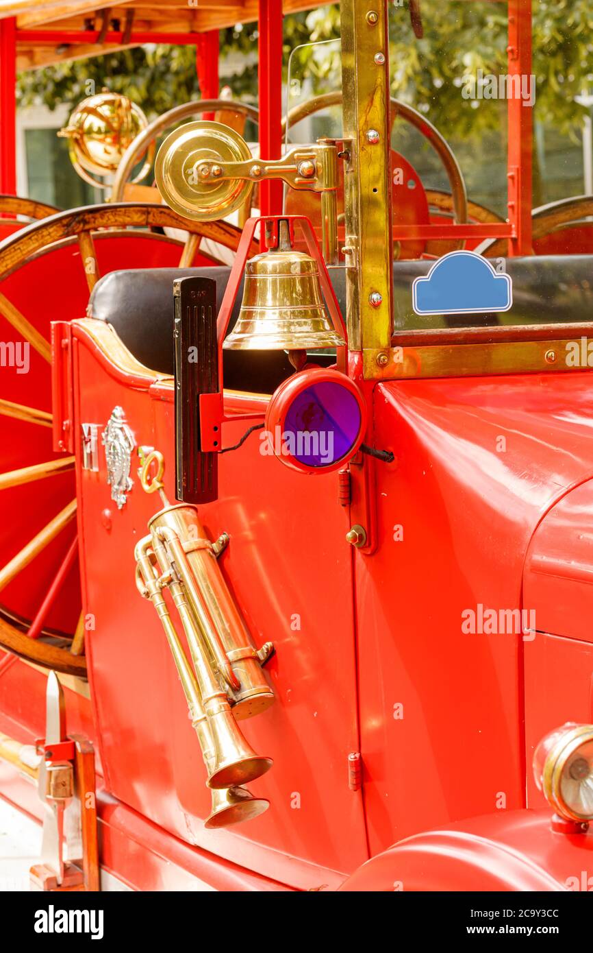 Horn and bell from a classic car Stock Photo Alamy