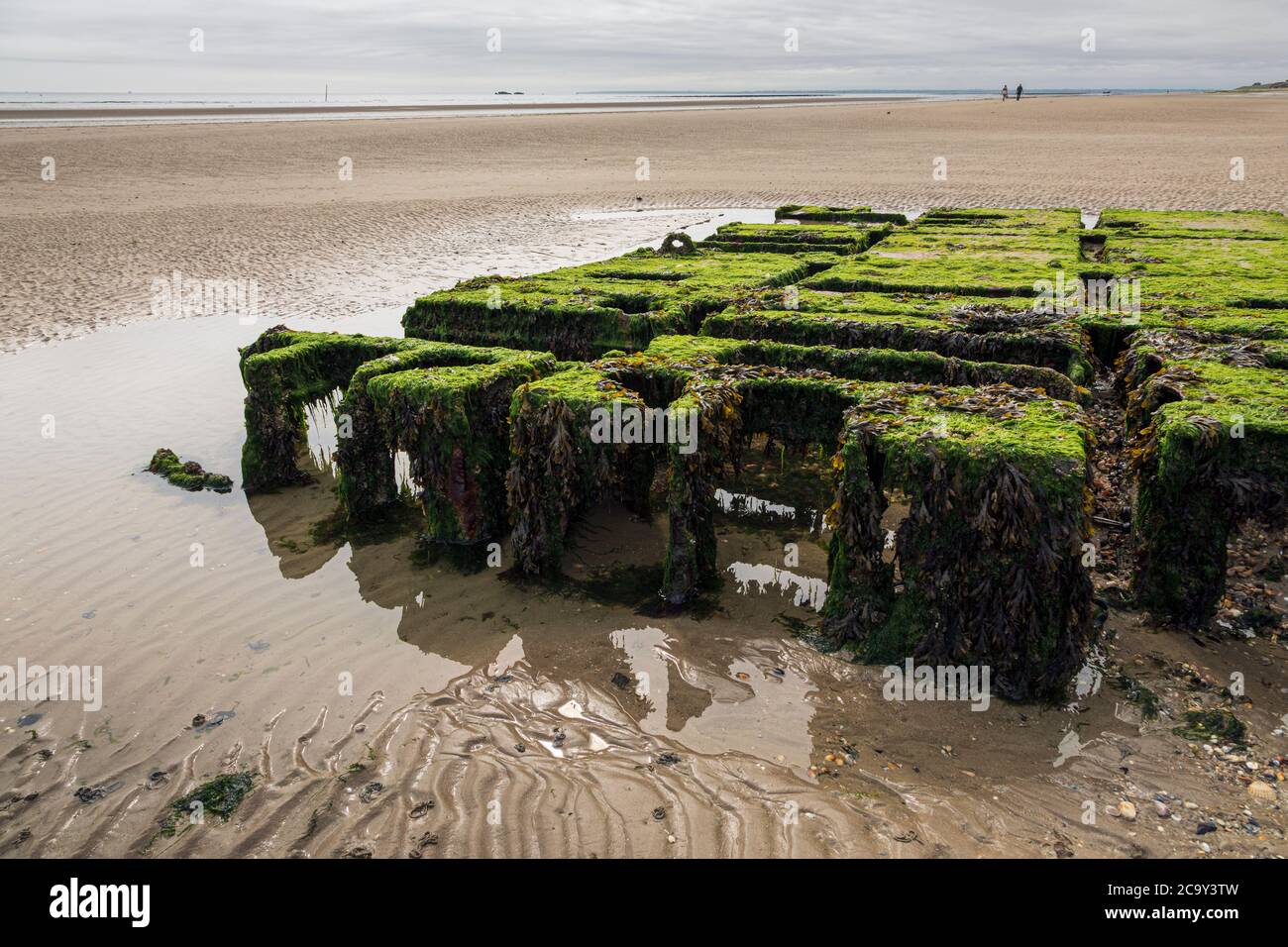 Remains of an old wartime pontoon used for the D-Day landings on Utah Beach, Normandy, France Stock Photo