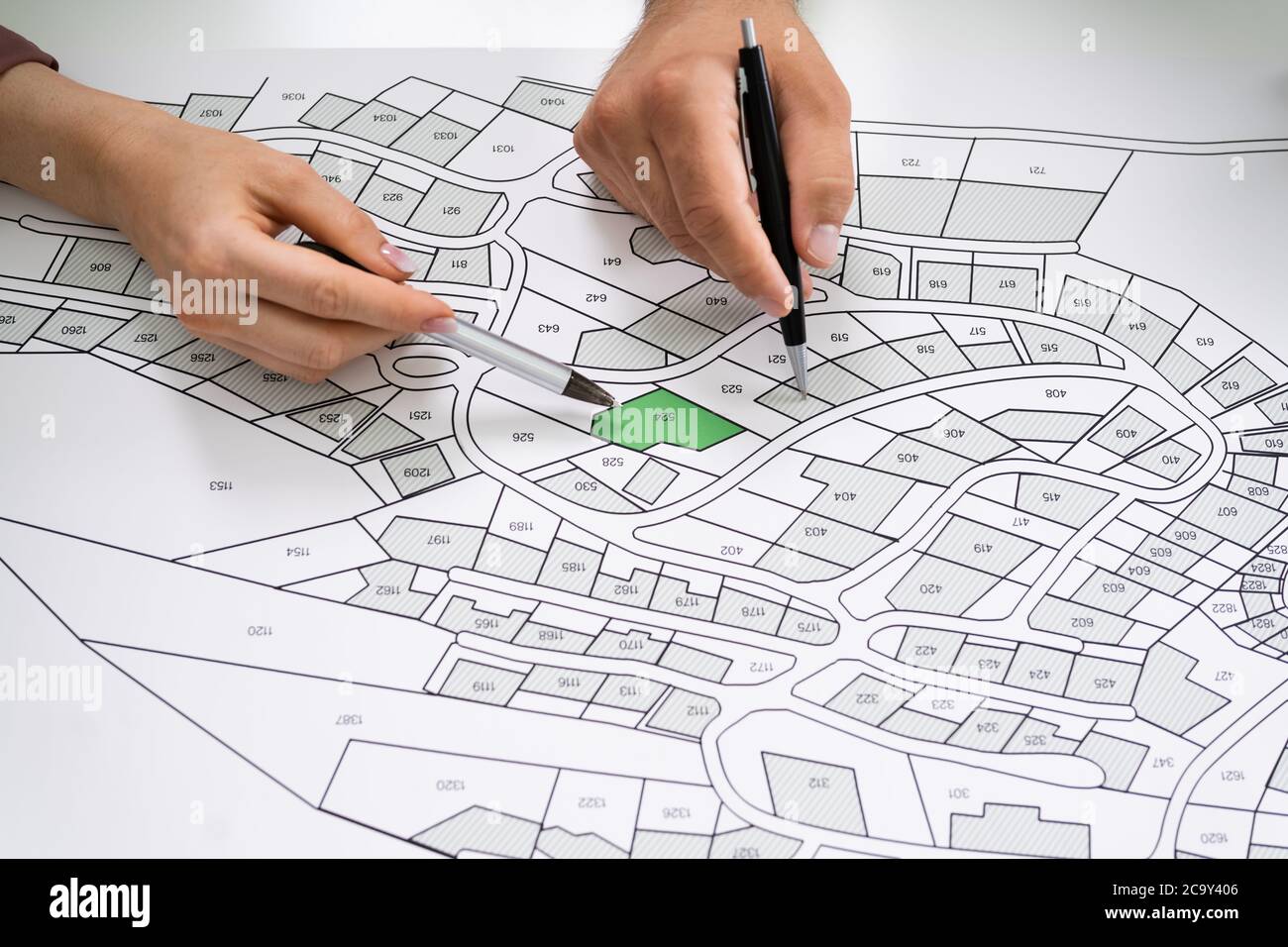 Plot Map Of Land Cadastre Land Map. Cartographer Locating Building Plot Stock Photo - Alamy