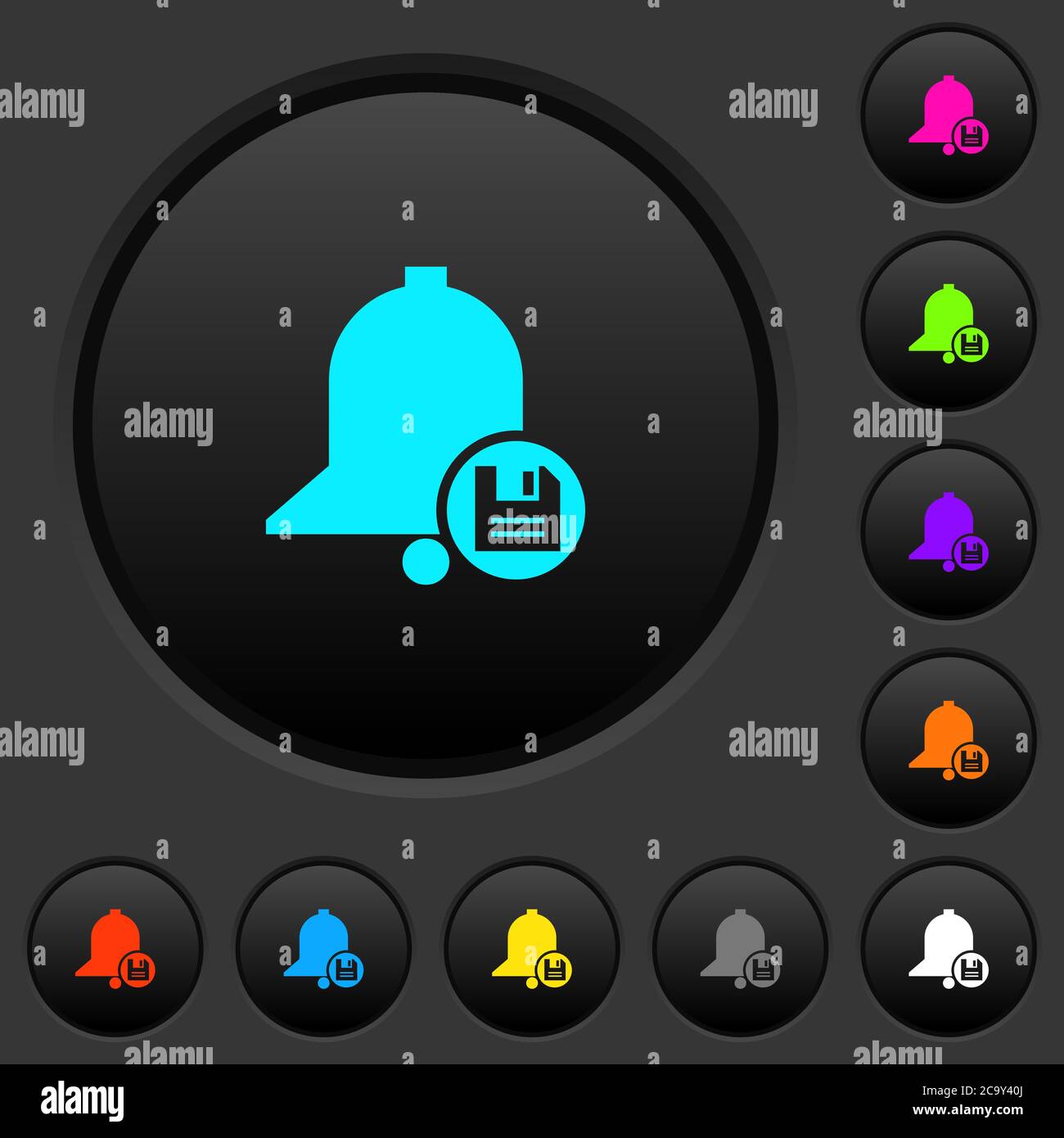 Save reminder dark push buttons with vivid color icons on dark grey ...