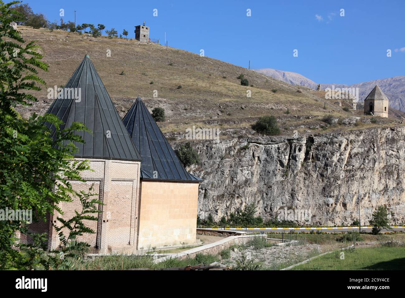 Melik Gazi Tomb is located on the edge of the Karasu River. The tomb was built at the end of the 12th century during the Seljuk period. Kemah, Turkey. Stock Photo