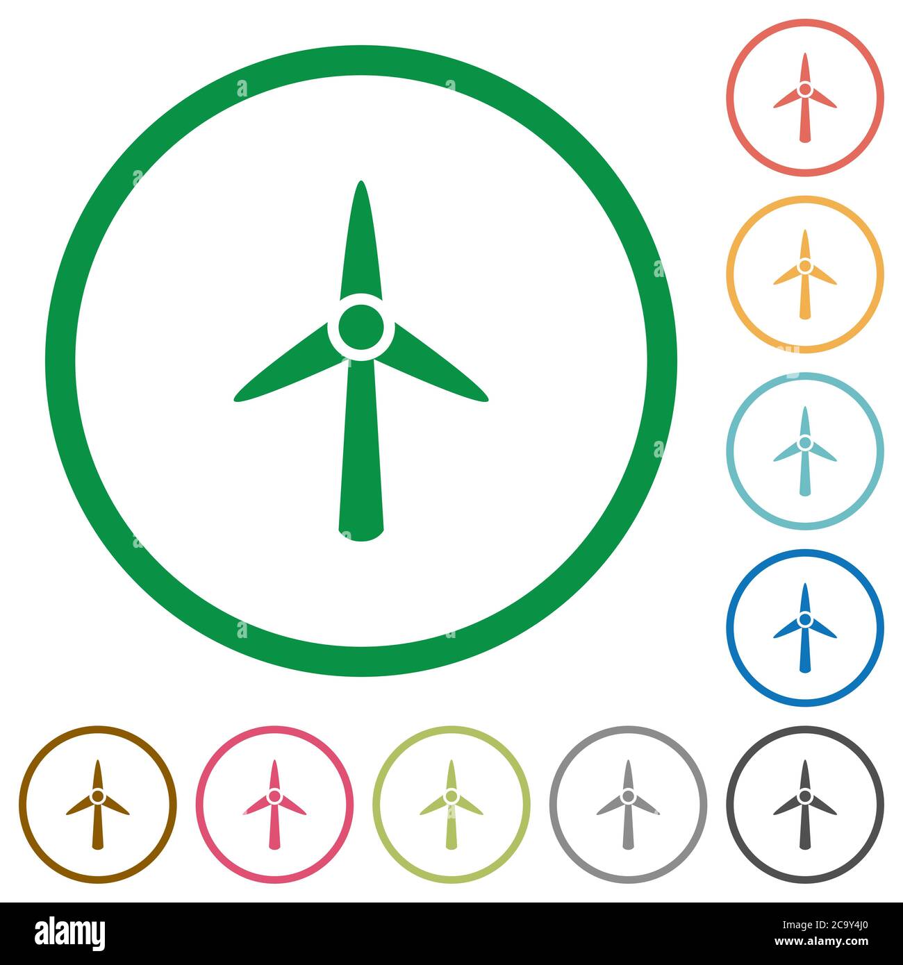 Wind turbine flat color icons in round outlines on white background ...
