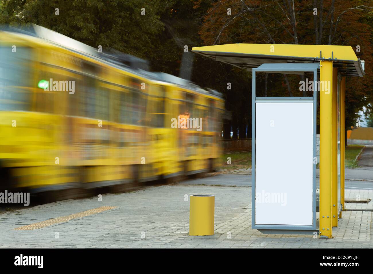 Download Empty Billboard At Tram Stop White Vertical Mockup On The Bus Stop Outdoor Advertising Stock Photo Alamy