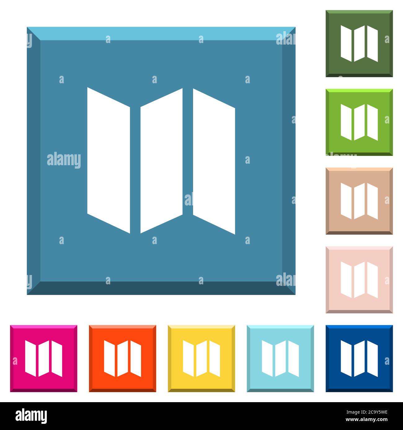 Collapsible map white icons on edged square buttons in various trendy ...