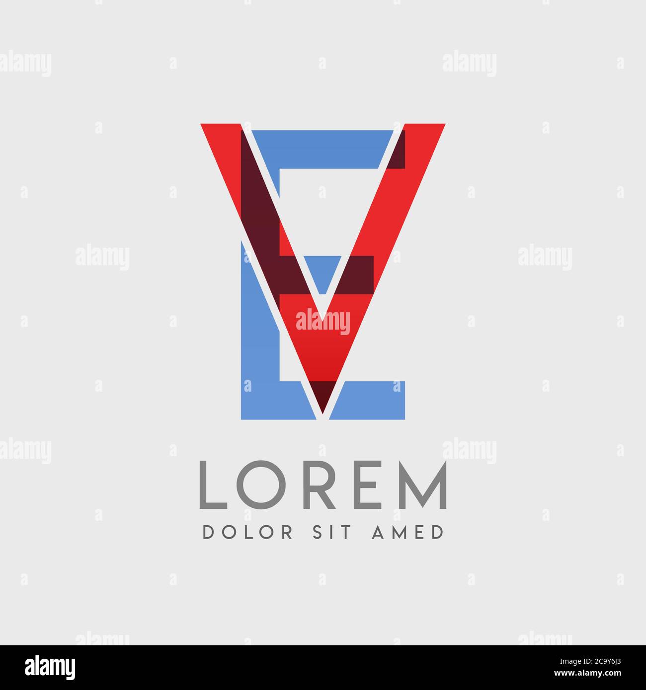 VE logo letters with blue and red gradation Stock Vector