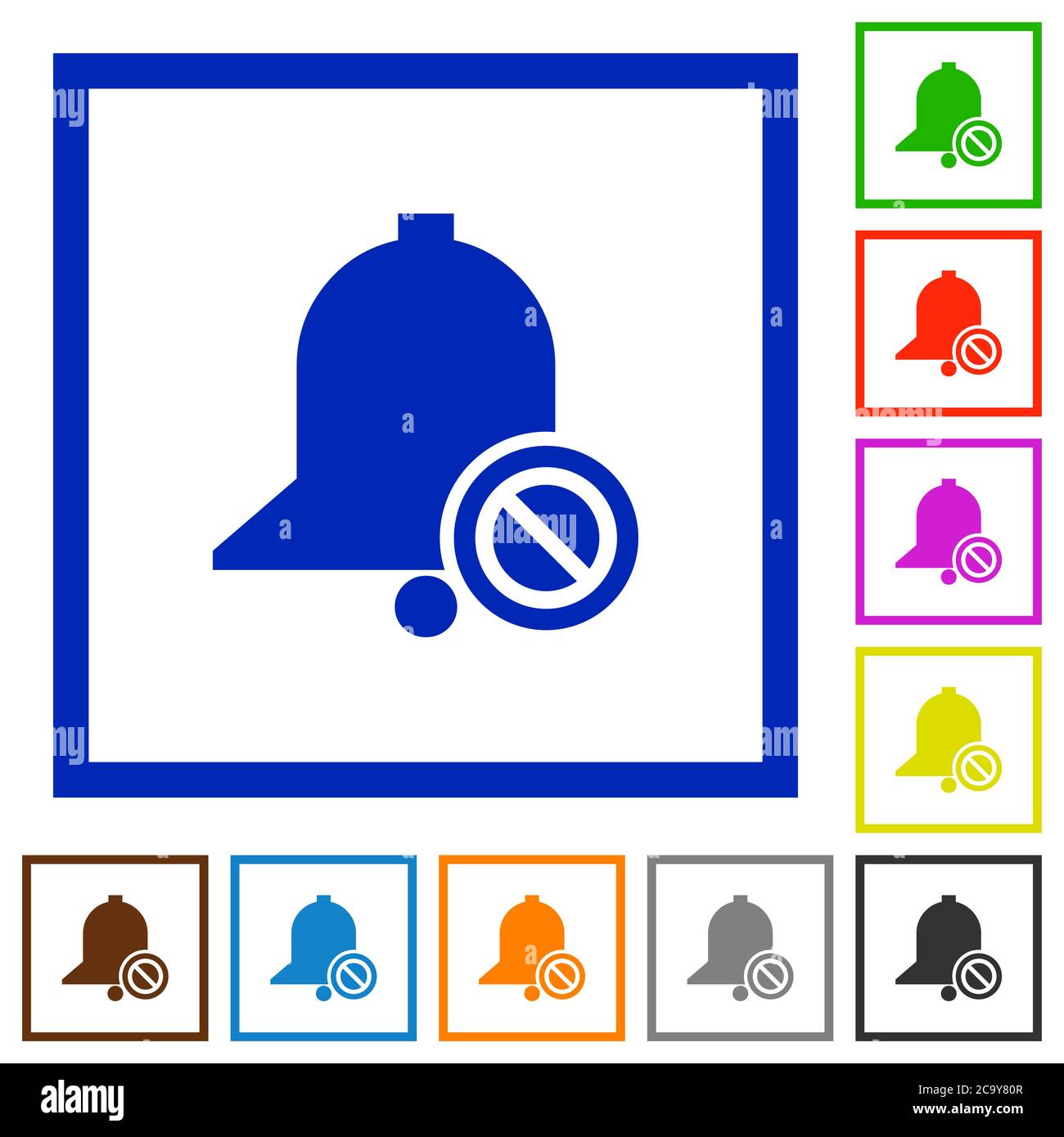 Disable reminder flat color icons in square frames on white background Stock Vector