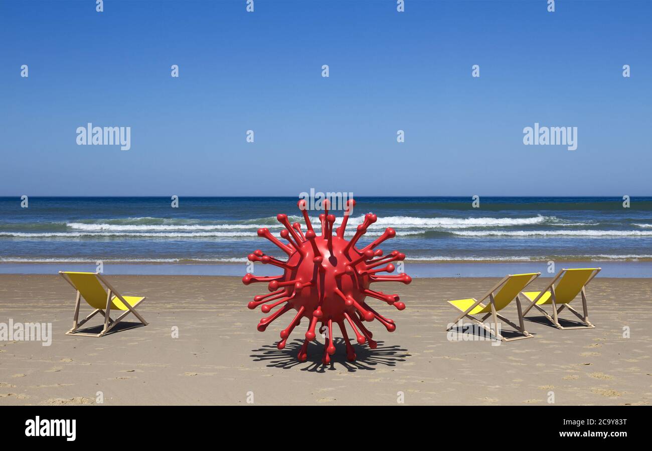 covid-19 does not take vacation 3D rendering Stock Photo