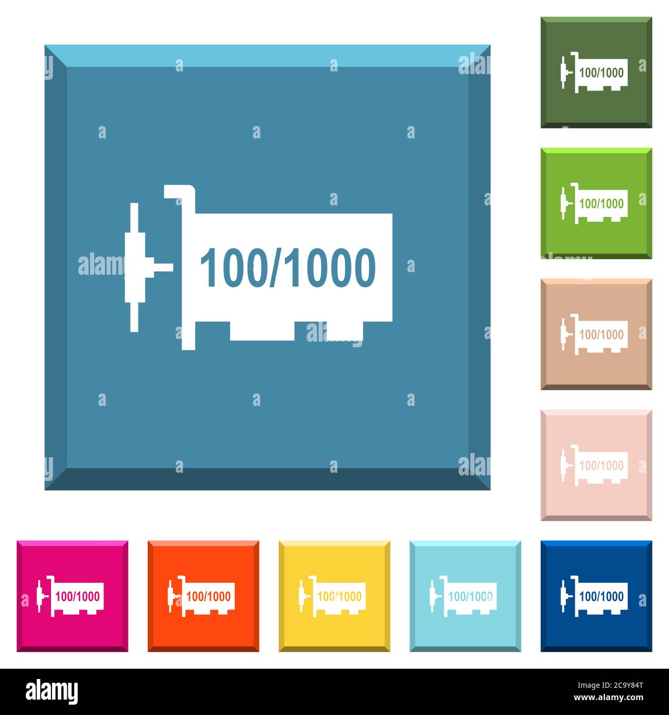 Gigabit ethernet network controller white icons on edged square buttons ...