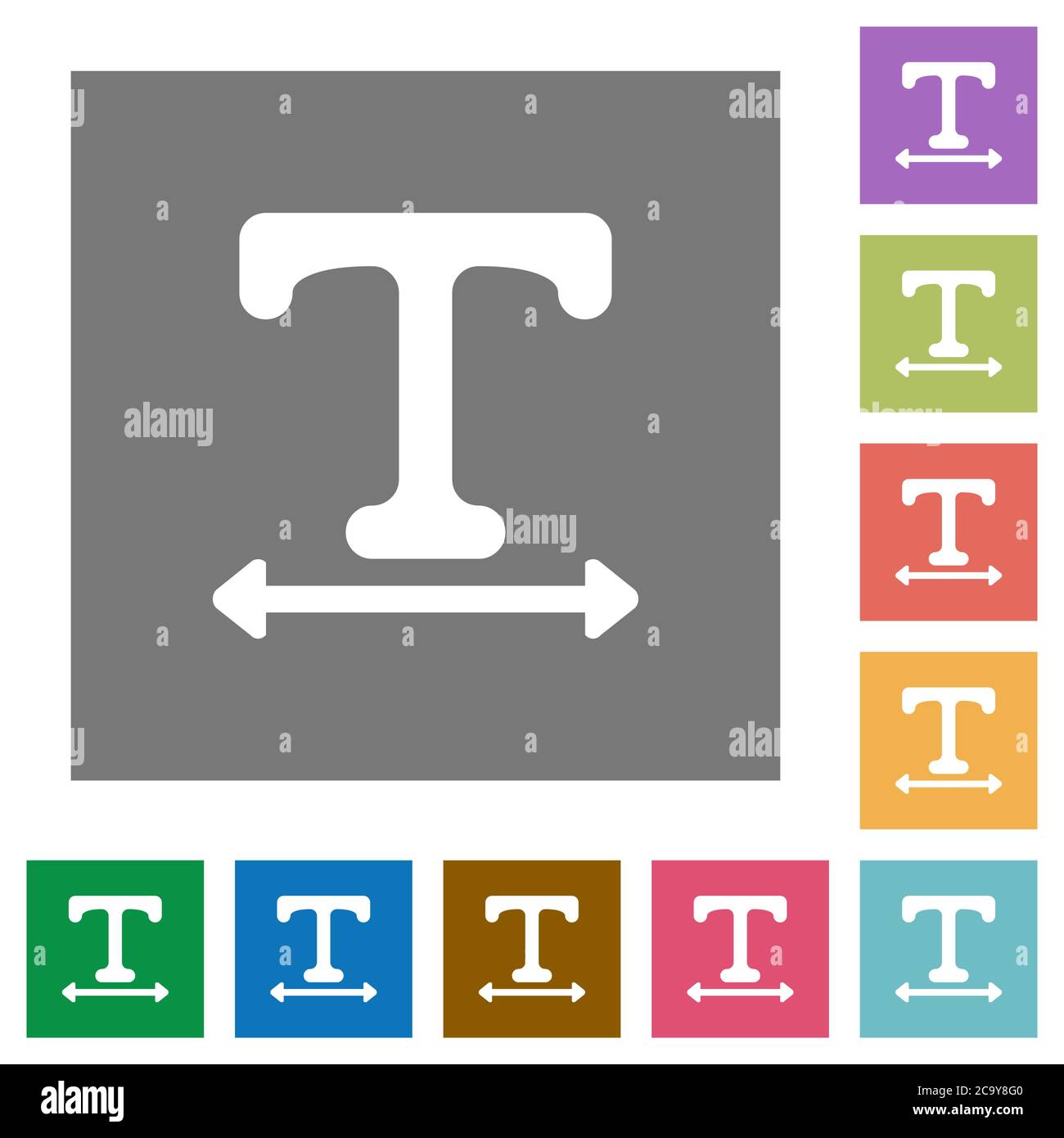 Adjust font width flat icons on simple color square backgrounds Stock Vector