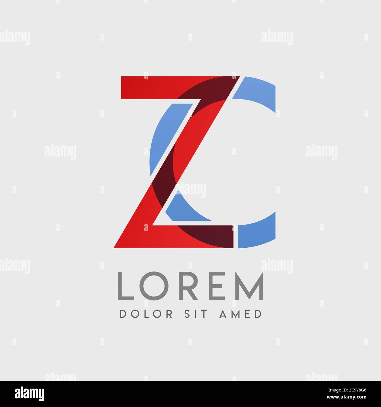 ZC logo letters with blue and red gradation Stock Vector