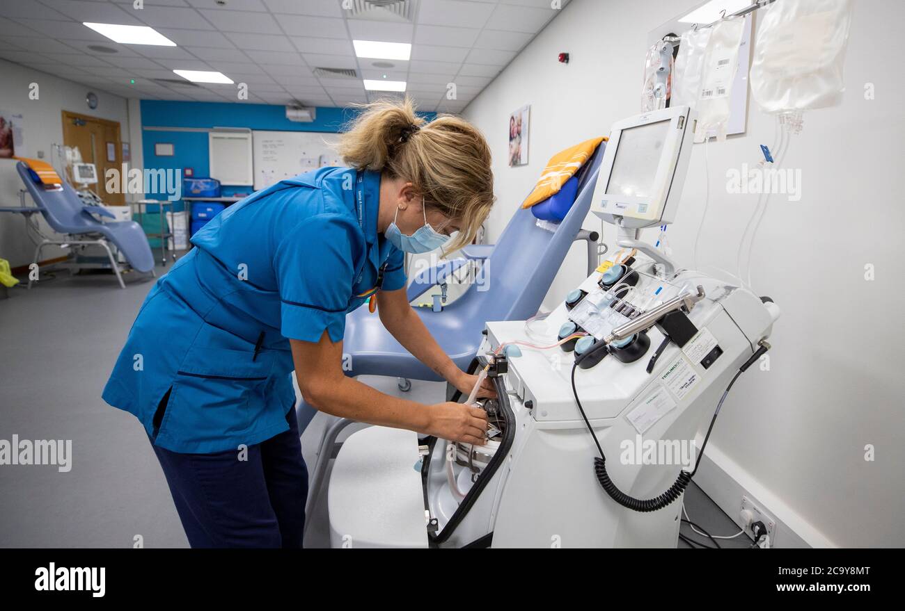 A member of the NHS Liverpool Blood and Transplant staff inside a pop ...