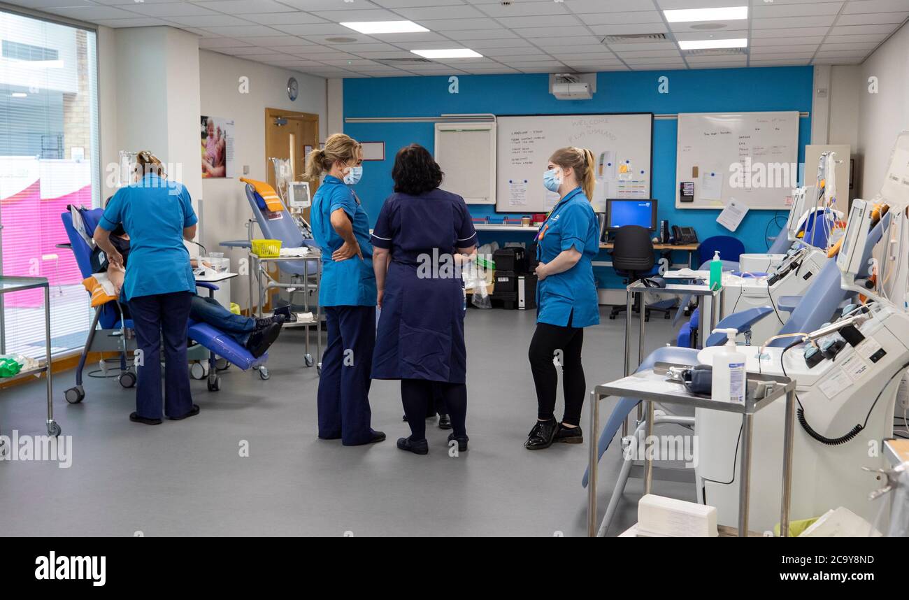 NHS Liverpool Blood and Transplant staff inside a pop up plasma donor ...